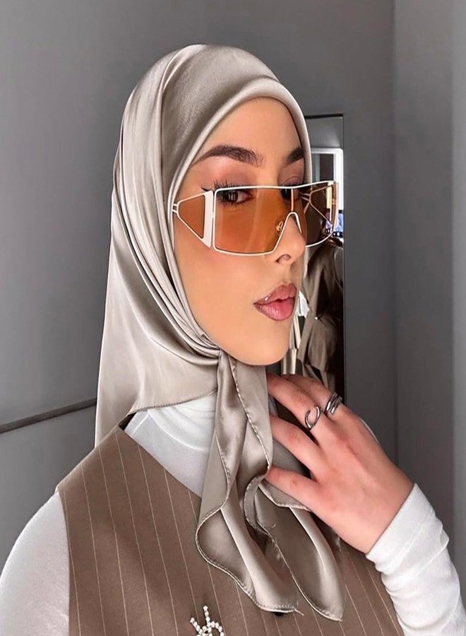 EIysee 70x70cm Solid Color Scarf-Satin Silk Head Scarf for Women Men Vintage Bandanas Satin Hair Scarf Silk Wrap (Pure camel-70cm) - Image 3